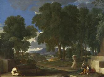 Landscape with a Man Washing his Feet at a Fountain, 1648